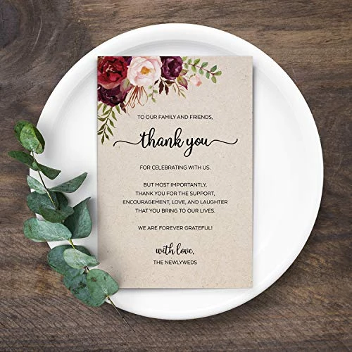 Thank You Placecards For Wedding (Set Of 50) Large 4" X 6" Table Place Setting Cards Rustic - Made In USA - Watercolor Red Roses Floral Kraft Tan 2 Thank You Placecards For Wedding (Set Of 50) Large 4" X 6" Table Place Setting Cards Rustic - Made In USA - Watercolor Red Roses Floral Kraft Tan - Image 2