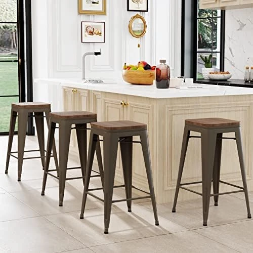24 Inch Bar Stools Set Of 4 Counter Height Stools Stackable Bar Stool Backless Metal Barstools White Cream Counter Stools Indoor For Kitchen & Island&Dining Chairs Set Of 4 8 24 Inch Bar Stools Set Of 4 Counter Height Stools Stackable Bar Stool Backless Metal Barstools White Cream Counter Stools Indoor For Kitchen & Island&Dining Chairs Set Of 4 - Image 8
