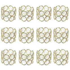 Set Of 12 Crystal Beads Napkin Rings Handcraft Sparkly Elegant Napkin Holders For Wedding Party Dinner Table Decor (Golen Tone)