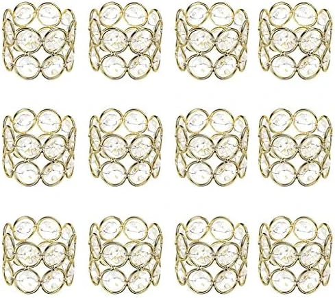 Set Of 12 Crystal Beads Napkin Rings Handcraft Sparkly Elegant Napkin Holders For Wedding Party Dinner Table Decor (Golen Tone) 4 Set Of 12 Crystal Beads Napkin Rings Handcraft Sparkly Elegant Napkin Holders For Wedding Party Dinner Table Decor (Golen Tone) - Image 4