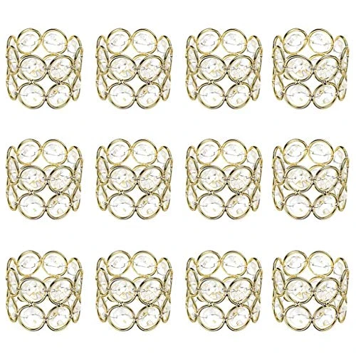 Set Of 12 Crystal Beads Napkin Rings Handcraft Sparkly Elegant Napkin Holders For Wedding Party Dinner Table Decor (Golen Tone) 1 Set Of 12 Crystal Beads Napkin Rings Handcraft Sparkly Elegant Napkin Holders For Wedding Party Dinner Table Decor (Golen Tone)
