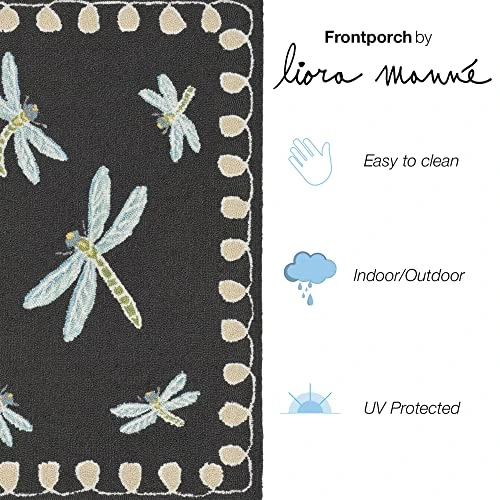 Liora Manne Frontporch Indoor Outdoor Rug - Novelty Design, Hand Hooked, Weather Resistant, UV Stabilized, Foyers, Porches, Patios & Decks, Contemporary, Dragonfly Midnight, 2' X 5' 2 Liora Manne Frontporch Indoor Outdoor Rug - Novelty Design, Hand Hooked, Weather Resistant, UV Stabilized, Foyers, Porches, Patios & Decks, Contemporary, Dragonfly Midnight, 2' X 5' - Image 2