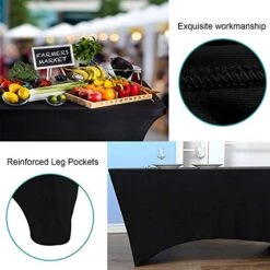1 Pack 4FT Rectangular Spandex Table Cover Four-Way Tight Fitted Stretch Tablecloth Table Cloth For Outdoor Party DJ Tradeshow Banquet Vendor Wedding Celebration (1PC 4FT, Black) -Generic Furniture Shop 51f3fLc2GJL