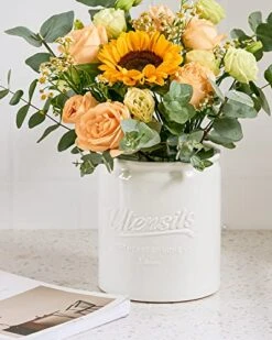 Getstar Utensil Holder For Kitchen Counter (7.2” X 6.2”) , Large Kitchen Utensil Holder With Protective & Non-Slip Cork Mat, Ceramic Cooking Utensil Holder (White) -Generic Furniture Shop 51fQ5rjbSpL