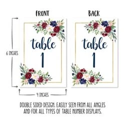 1-25 Burgundy Floral Table Number Double Sided Signs For Wedding Reception, Restaurant Birthday Party Set Calligraphy Printed Numbered Card Centerpiece Decoration Setting Reusable Frame Stand 4x6 Size -Generic Furniture Shop 51fV3p0imHL