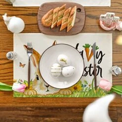 Rabbit Bunny Carrot Happy Easter Placemats Set Of 4, 12x18 Inch Spring Summer Seasonal Table Mats For Party Kitchen Dining Decoration -Generic Furniture Shop 51g0kRIP11L