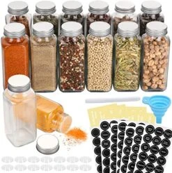 14 Pcs Glass Spice Jars With Spice Labels - 4oz Empty Square Spice Bottles - Shaker Lids And Airtight Metal Caps - Chalk Marker And Silicone Collapsible Funnel Included 12 14 Pcs Glass Spice Jars With Spice Labels - 4oz Empty Square Spice Bottles - Shaker Lids And Airtight Metal Caps - Chalk Marker And Silicone Collapsible Funnel Included -Generic Furniture Shop 51g9EdjKYeL. AC