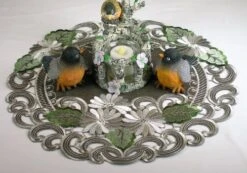 Mbroidered Doily With Daisy Flowers On Brown, 16 Inch Diameter, Machine Washable