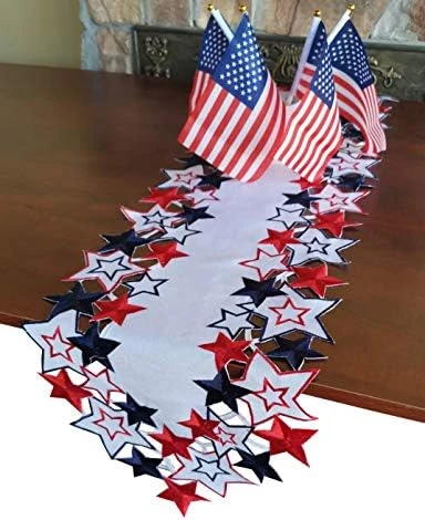 Holiday Patriotic Table Runner 4th Of July Independence Day Embroiderd Cutwork Blue&Red Stars Dresser Scarf For American Memorial Day Holiday Tabletop Decoration (Rectangular, 13"X34") 8 Holiday Patriotic Table Runner 4th Of July Independence Day Embroiderd Cutwork Blue&Red Stars Dresser Scarf For American Memorial Day Holiday Tabletop Decoration (Rectangular, 13"X34") - Image 8