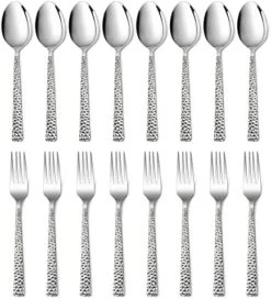 24-Piece Hammered Forks And Spoons Silverware Set, E-far Stainless Steel Square 12 Dinner Forks And 12 Dinner Spoons, Modern Metal Flatware Cutlery For Kitchen And Restaurant, Dishwasher Safe-7.9 Inch -Generic Furniture Shop 51gXopqu zL. AC