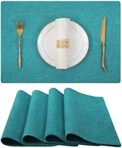 Cotton Linen Placemats For Dining Table Set Of 6, Heat Resistant Washable Table Mats, Easy To Clean Place Mats, 13" X 19", Blue -Generic Furniture Shop 51grxtxneL. AC