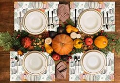 Fall Gray Pumpkin Placemats For Dining Table, 12 X 18 Inch Autumn Thanksgiving Seasonal Holiday Decoration Rustic Washable Table Mats Set Of 4 -Generic Furniture Shop 51h7Cs7J5DL