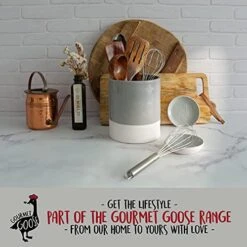 Utensil Holder – Crock - Caddy - Extra Large Ceramic Organizer For Kitchen Countertop - Modern Or Rustic Farmhouse Decor - Gray & Natural White - Jar Holds All Spatulas, Spoons & Tools -Generic Furniture Shop 51h7k2FO5ZS