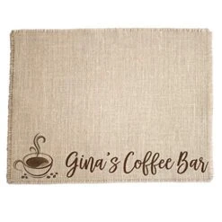 Personalized Coffee Bar Mat - Customized Burlap Placemat For Your Coffee Maker - Made In The USA