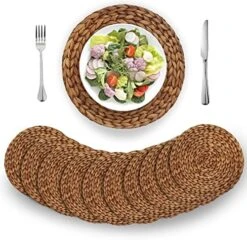 (4 Sizes: 12"-13"-14"-15") BARIEN Brown Woven Placemats Round Set Of 6, Natural Water Hyacinth Weave Placemat For Dining Table, Large Handmade Woven Placemats Heat Resistant Non-Slip (13" - Set Of 6) -Generic Furniture Shop 51hj1batQFL. AC