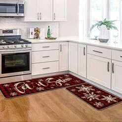 Artoid Mode Buffalo Plaid Snow Christmas Kitchen Rugs Set Of 2, Let It Snow Xmas Winter Holiday Party Low-Profile Floor Mat Decorations For Home Kitchen - 17x29 And 17x47 Inch -Generic Furniture Shop 51i18psvReL