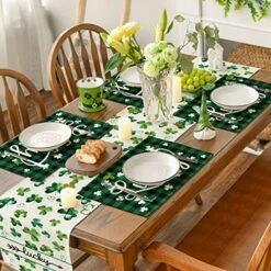 Green Bufflao Plaid Lucky St. Patrick's Day Placemats Set Of 4, 12x18 Inch Seasonal Spring Table Mats For Party Kitchen Dining Decoration -Generic Furniture Shop 51iACR8QotL