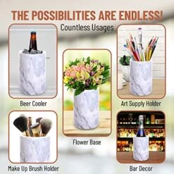 Marble Utensil Holder Set - Utensils Included - Flatware & Utensil Storage Organizer For Countertops, Pantry, Bathroom, Office & Center Table - Stylish Kitchen Counter Decor -Generic Furniture Shop 51iSp1GWE0L