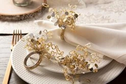 Christmas Thanksgiving Holiday Tabletop Décor Collection Decorative Napkin Ring Holder Set, 1.5" Diameter, Gold Beaded Sparkle, 6 Piece -Generic Furniture Shop 51iXK9k0u5L