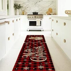 Artoid Mode Buffalo Plaid Snow Santa Claus Christmas Kitchen Rugs Set Of 2, Winter Low-Profile Floor Mat Merry Christmas Decorations For Home Kitchen - 17x29 And 17x47 Inch -Generic Furniture Shop 51ia67iq7TL