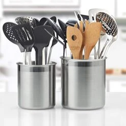 Cook N Home Stainless Steel Utensil Holder Jumbo 2PC Set, 5.5-inch X 6.3-inch And 6.3-inch X 7.08-inch, Silver -Generic Furniture Shop 51iqsrv1huL