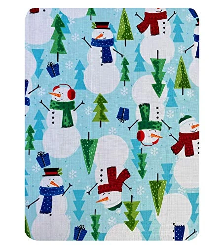 Blue Snowman Fun Christmas Fabric Tablecloth, Cheerful Snowmen And Evergreen Tree Print Xmas Soil Resistant, No Iron Easy Care Tablecloth, 52 Inch X 70 Inch Oblong/Rectangle 4 Blue Snowman Fun Christmas Fabric Tablecloth, Cheerful Snowmen And Evergreen Tree Print Xmas Soil Resistant, No Iron Easy Care Tablecloth, 52 Inch X 70 Inch Oblong/Rectangle - Image 4