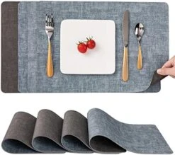 Placemats Washable, Place Mats Faux Leather Double Side, Placemat Easy To Clean, Table Mat Waterproof Wipeable, Table Mats Set Of 4 (Gray/Blue) -Generic Furniture Shop 51jTfrxv YL. AC