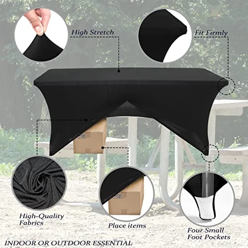 Stretch Spandex Tablecloth 2 Pack 6FT Black Fitted Tight Washable And Wrinkle Resistant Rectangular Patio Table Cover For Event, Wedding, Banquet & Parties(Black,72 L X 30 W X 30 H Inches) 4 Stretch Spandex Tablecloth 2 Pack 6FT Black Fitted Tight Washable And Wrinkle Resistant Rectangular Patio Table Cover For Event, Wedding, Banquet & Parties(Black,72 L X 30 W X 30 H Inches) - Image 4