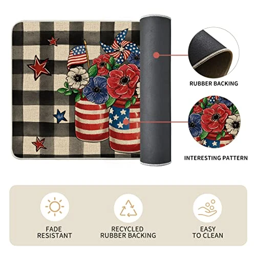 Artoid Mode Watercolor Buffalo Plaid Vase Stars Truck Kitchen Mats Set Of 2, 4th Of July Patriotic Liberty Decorations For Home Kitchen - 17x29 And 17x47 Inch 6 Artoid Mode Watercolor Buffalo Plaid Vase Stars Truck Kitchen Mats Set Of 2, 4th Of July Patriotic Liberty Decorations For Home Kitchen - 17x29 And 17x47 Inch - Image 6
