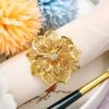 24 Pcs Napkin Rings Alloy Napkin Rings Hollow Out Flower Ring Napkin Holder Adornment Exquisite Household Floral Rhinestone Napkin Rings Set For Christmas Wedding Party Table Decor (Gold)