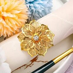 24 Pcs Napkin Rings Alloy Napkin Rings Hollow Out Flower Ring Napkin Holder Adornment Exquisite Household Floral Rhinestone Napkin Rings Set For Christmas Wedding Party Table Decor (Gold) -Generic Furniture Shop 51k0EvnDEzL. AC