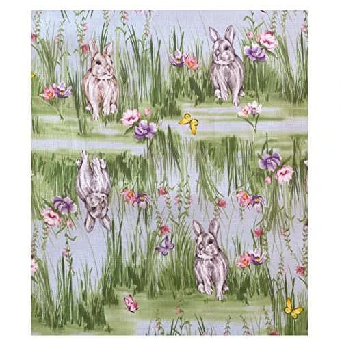Easter Bunny Rabbit Meadow Fabric Tablecloth, Spring Bunnies And Pastel Floral Easy Care, Stain Resistant Fabric Tablecloth, 60” X 84” Oblong/Rectangle 5 Easter Bunny Rabbit Meadow Fabric Tablecloth, Spring Bunnies And Pastel Floral Easy Care, Stain Resistant Fabric Tablecloth, 60” X 84” Oblong/Rectangle - Image 5