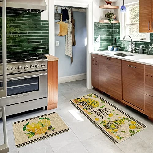 Hexagram Lemon Kitchen Mats Set Of 2, Lemon Kitchen Decor Rugs And Mats Farmhouse Plaid Tree And Truck Mat For Floor,Bathroom, Spring And Summer Lemon Decorations For Home 17x29 Inch-17x47 Inch 5 Hexagram Lemon Kitchen Mats Set Of 2, Lemon Kitchen Decor Rugs And Mats Farmhouse Plaid Tree And Truck Mat For Floor,Bathroom, Spring And Summer Lemon Decorations For Home 17x29 Inch-17x47 Inch - Image 5