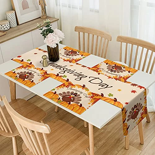 Thanksgiving Table Runner With Placemats Set Of 6 - Happy Thanksgiving Turkey Autumn Fall Harvest Pumpkin Maple Leaves 13 X 90 Inch Table Runner Set Cotton Linen Table Mats For Dining Table 1 Thanksgiving Table Runner With Placemats Set Of 6 - Happy Thanksgiving Turkey Autumn Fall Harvest Pumpkin Maple Leaves 13 X 90 Inch Table Runner Set Cotton Linen Table Mats For Dining Table