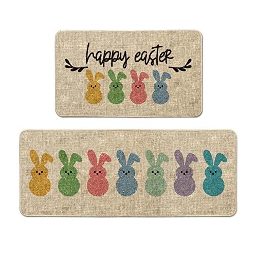 Artoid Mode Happy Easter Rabbits Decorative Kitchen Mats Set Of 2, Home Seasonal Spring Easter Holiday Holiday Party Low-Profile Floor Mat - 17x29 And 17x47 Inch 1 Artoid Mode Happy Easter Rabbits Decorative Kitchen Mats Set Of 2, Home Seasonal Spring Easter Holiday Holiday Party Low-Profile Floor Mat - 17x29 And 17x47 Inch