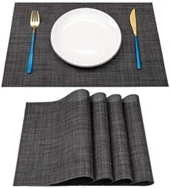 Lacemats Set Of 4 For PVC Dining Table Woven Vinyl Non-Slip Washable Cloth Heat Resistant Place Mats For Farmhouse Kitchen Decor Insulation Square Plate Mat (Black And Grey) 16 Lacemats Set Of 4 For PVC Dining Table Woven Vinyl Non-Slip Washable Cloth Heat Resistant Place Mats For Farmhouse Kitchen Decor Insulation Square Plate Mat (Black And Grey) -Generic Furniture Shop 51lBOZqI OL. AC