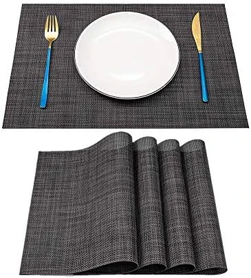 Lacemats Set Of 4 For PVC Dining Table Woven Vinyl Non-Slip Washable Cloth Heat Resistant Place Mats For Farmhouse Kitchen Decor Insulation Square Plate Mat (Black And Grey) 7 Lacemats Set Of 4 For PVC Dining Table Woven Vinyl Non-Slip Washable Cloth Heat Resistant Place Mats For Farmhouse Kitchen Decor Insulation Square Plate Mat (Black And Grey) - Image 7
