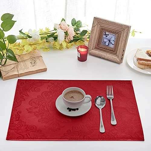 Omejoy Place Mats Set Of 4 – Rectangle Rectangular Waterproof Fabric Polyester Cloth Washable Wipeable Heat Resistant Placemats For Kitchen Dining Dinner Table Indoor 13 X 19 Inch Red 4 Omejoy Place Mats Set Of 4 – Rectangle Rectangular Waterproof Fabric Polyester Cloth Washable Wipeable Heat Resistant Placemats For Kitchen Dining Dinner Table Indoor 13 X 19 Inch Red - Image 4