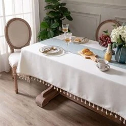 Rectangle Tablecloth Cotton Linen Tablecloth With Tassel Waterproof Tablecloths Wrinkle Free Table Cover For Farmhouse Kitchen Dinning Party Holiday, 58''x102'', 8-10 Seats -Generic Furniture Shop 51lG14VMrgL