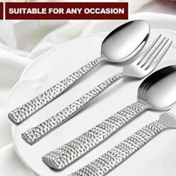 24-Piece Hammered Forks And Spoons Silverware Set, E-far Stainless Steel Square 12 Dinner Forks And 12 Dinner Spoons, Modern Metal Flatware Cutlery For Kitchen And Restaurant, Dishwasher Safe-7.9 Inch -Generic Furniture Shop 51m0K2UUK3L