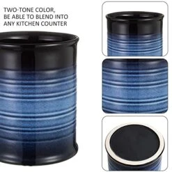 Nihow Kitchen Utensil Holder: 7.2 Inch Extra Large Ceramic Utensil Holder For Countertop - Stable Utensil Crock For Kitchen Counter Decor - Elegant Blue & Black (1PC) -Generic Furniture Shop 51mAH4rxcXL