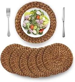(4 Sizes: 12"-13"-14"-15") BARIEN Brown Woven Placemats Round Set Of 6, Natural Water Hyacinth Weave Placemat For Dining Table, Large Handmade Woven Placemats Heat Resistant Non-Slip (13" - Set Of 6) -Generic Furniture Shop 51mAbkWMpYL. AC