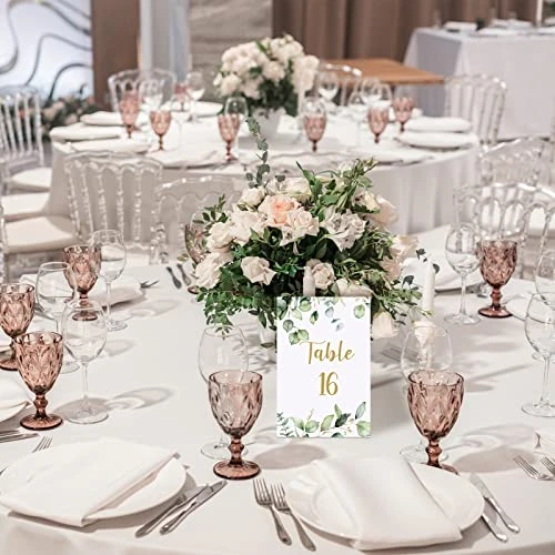 26 Pieces Wedding Table Numbers Cards 1-25 With Head Table Numbers Greenery Eucalyptus Table Cards Double Sided Party Table Numbers For Wedding Reception Baby Shower Birthday Bridal Party (Gold) 6 26 Pieces Wedding Table Numbers Cards 1-25 With Head Table Numbers Greenery Eucalyptus Table Cards Double Sided Party Table Numbers For Wedding Reception Baby Shower Birthday Bridal Party (Gold) - Image 6