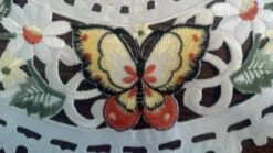 Round Doily Or Place Mat Embroidered With Multi-Color Butterfly, Size 15 Inches