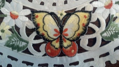 Round Doily Or Place Mat Embroidered With Multi-Color Butterfly, Size 15 Inches 1 Round Doily Or Place Mat Embroidered With Multi-Color Butterfly, Size 15 Inches