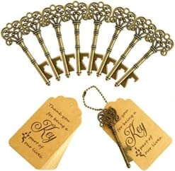60 PCS Key Bottle Openers,Vintage Skeleton Key Bottle Opener,Wedding Favors Bottle Opener With Escort Card Tag And Key Chains,Wedding Party Favor Souvenir Gift(Gold） -Generic Furniture Shop 51mi 6b3e L. AC