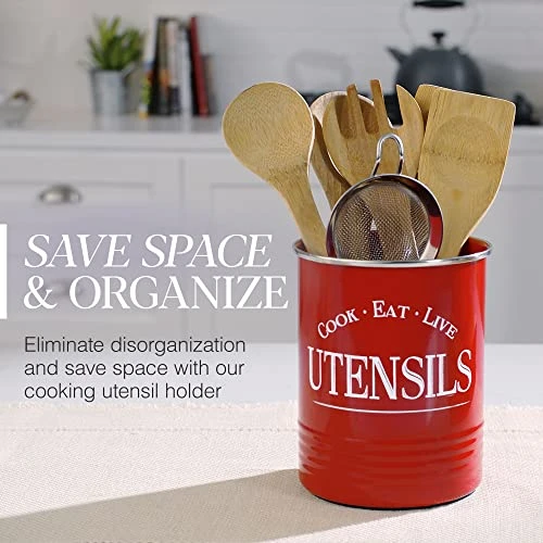 Walford Home Original Kitchen Utensil Holder Crock, Red With Premium Padded Base - Vintage Farmhouse Home Kitchen Decor - Large Kitchen Tool Utensil Storage Caddy Organizer 4 Walford Home Original Kitchen Utensil Holder Crock, Red With Premium Padded Base - Vintage Farmhouse Home Kitchen Decor - Large Kitchen Tool Utensil Storage Caddy Organizer - Image 4
