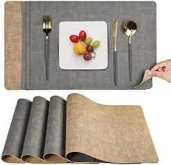 Placemats Washable, Place Mats Faux Leather Double Side, Placemat Easy To Clean, Table Mat Waterproof Wipeable, Table Mats Set Of 4 (Gray/Blue) -Generic Furniture Shop 51mneCCLMwL. AC