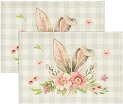 Buffalo Plaid Bunny Rabbit Ears Flower Easter Placemats For Dining Table, 12 X 18 Inch Spring Summer Seasonal Holiday Rustic Vintage Washable Table Mats Set Of 4 -Generic Furniture Shop 51nLBtBTK L. AC