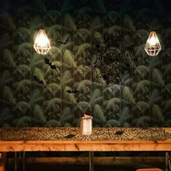 39 Pcs Halloween Decorations Include Black Lace Spiderweb Round Tablecloth, Fireplace Scarf, Rectangle Table Runner And 36 Bats Wall Stickers For Halloween Home Party Decor -Generic Furniture Shop 51nTpfyOMOL